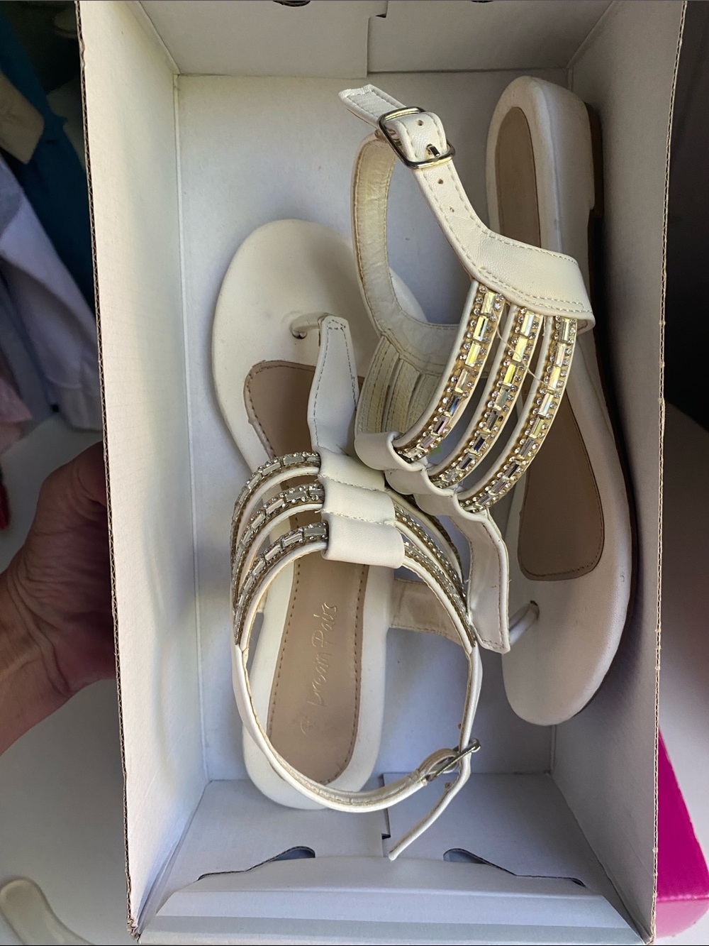 Dream Pairs Cream Jeweled T-Strap Sandals